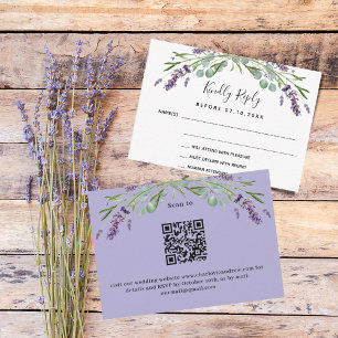 Lavender violet greenery QR wedding response RSVP Card