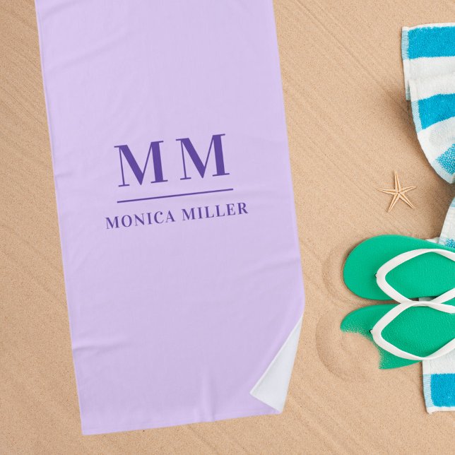 Lavender violet monogram initials name beach towel (Creator Uploaded)