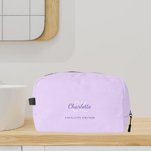 Lavender violet monogram initials name dopp kit
