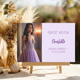 Lavender violet photo Quinceanera Guest Book