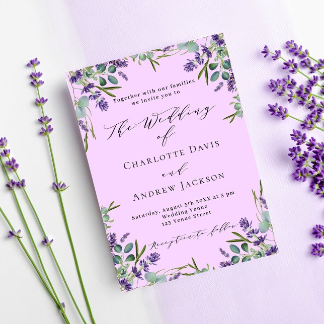 Lavender violet pink florals greenery wedding  invitation postcard (Creator Uploaded)