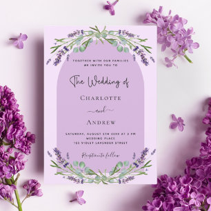 Lavender violet pink greenery arch luxury wedding invitation
