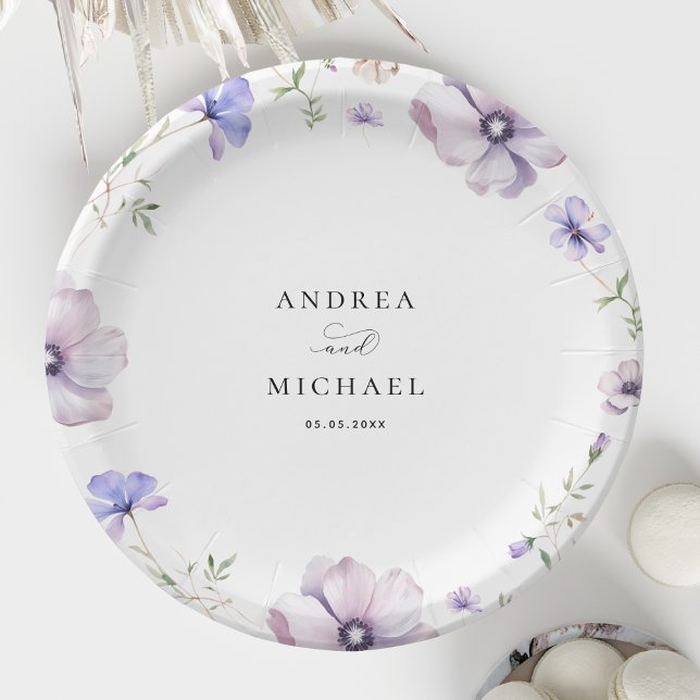 Lavender Violet Purple Spring Floral Wedding Paper Plate (Creator Uploaded)