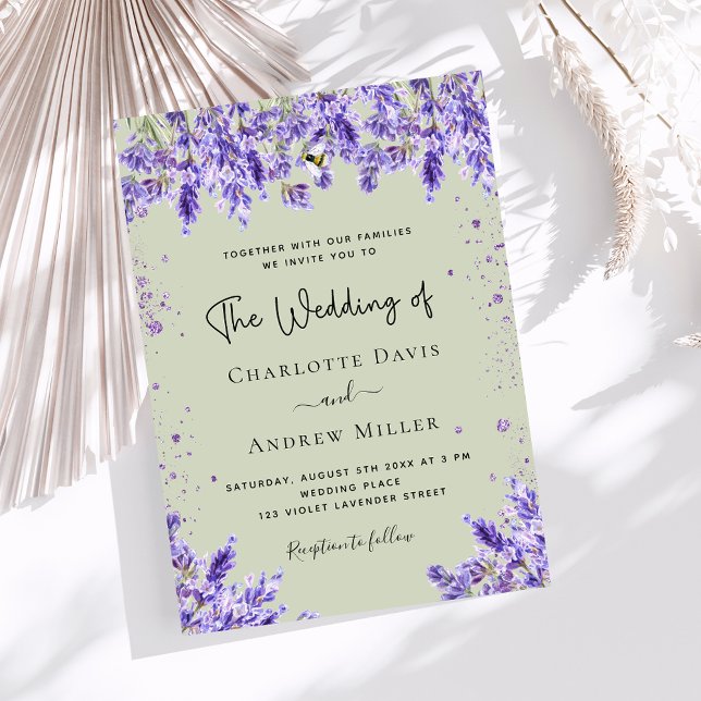 Lavender violet sage green floral wedding invitation (Creator Uploaded)