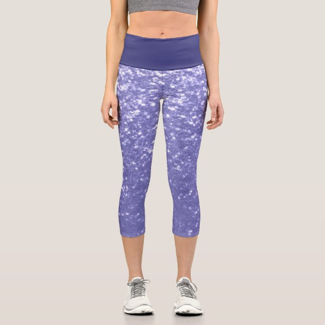 Lavender violet sparkles glitter bling  capri leggings (Front)