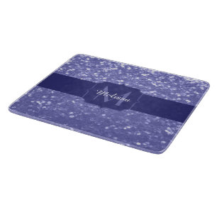 Lavender violet sparkles glitter bling Monogram Cutting Board