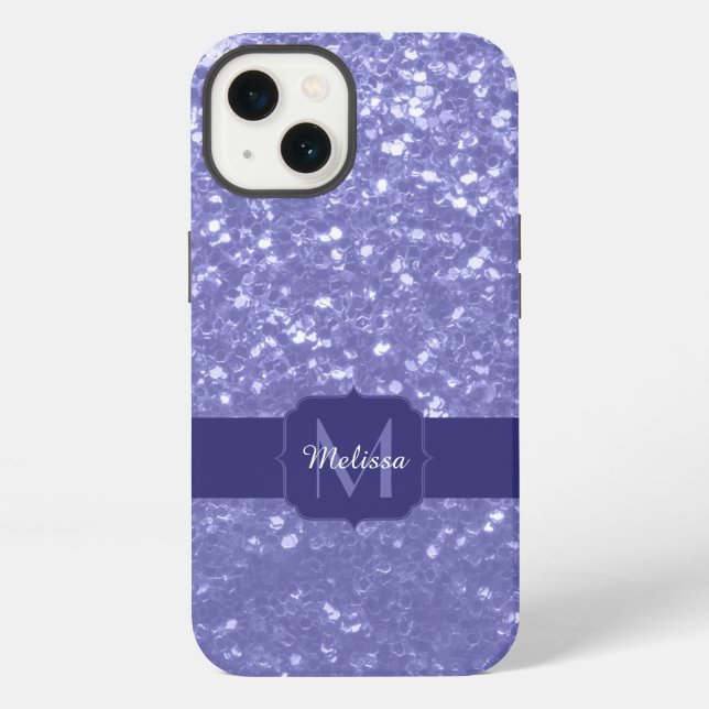 Lavender violet sparkles glitter bling Monogram iPhone Case (Back)