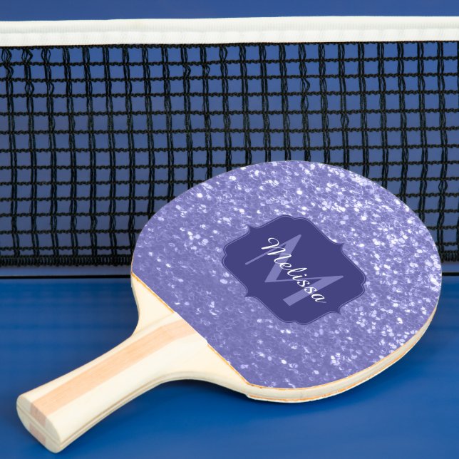 Lavender violet sparkles glitter bling Monogram Ping Pong Paddle (Insitu)