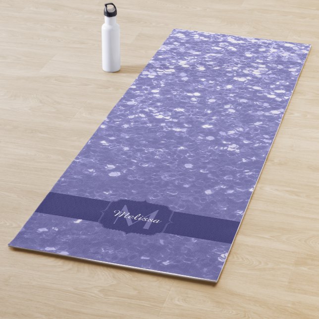 Lavender violet sparkles glitter bling Monogram Yoga Mat (In Situ)