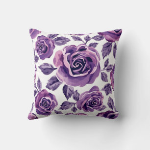 Lavender & Violet Watercolor Rose Floral Pattern Cushion