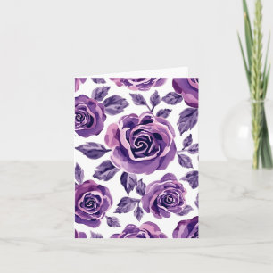 Lavender & Violet Watercolor Rose Floral Pattern Thank You Card