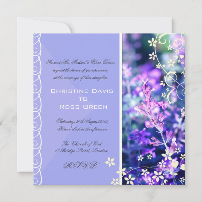 Lavender violet wedding invitation (Front)