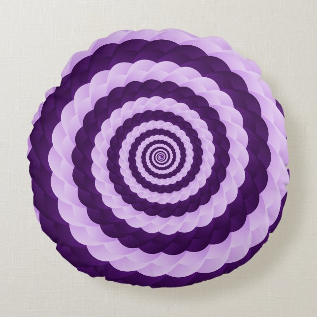 Lavender Vortex Bloom – Hypnotic Purple Spiral Ill Round Cushion (Front)