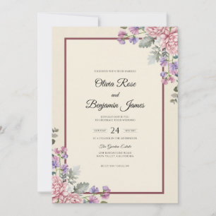 Lavender Warm Cream Lilac Eucalyptus Wedding Invitation