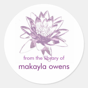 Lavender Water Lily Bookplates Classic Round Sticker
