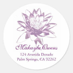 Lavender Water Lily Round Address Labels