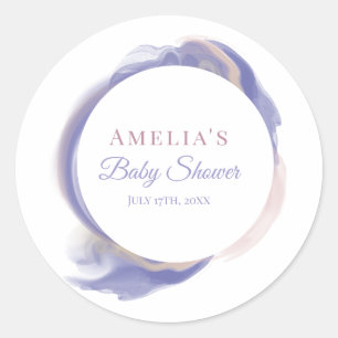 Lavender Watercolor Abstract Baby Shower Classic Round Sticker