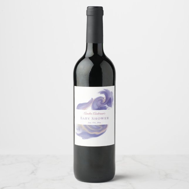 Lavender Watercolor Abstract Wine Bottle Label (Front)