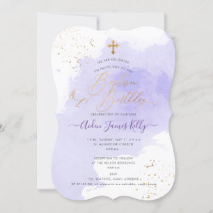 Lavender Watercolor Baptism+1st Birthday Invitation