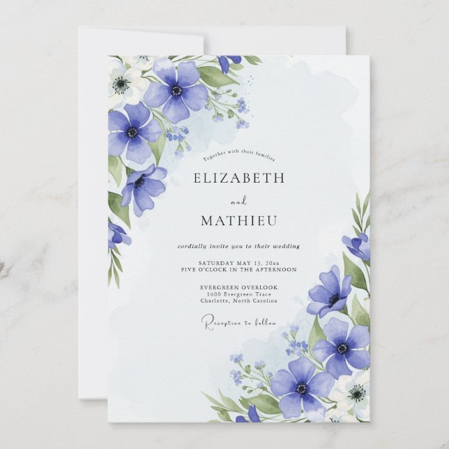 Lavender Watercolor Bloom Wedding Invitation (Front)