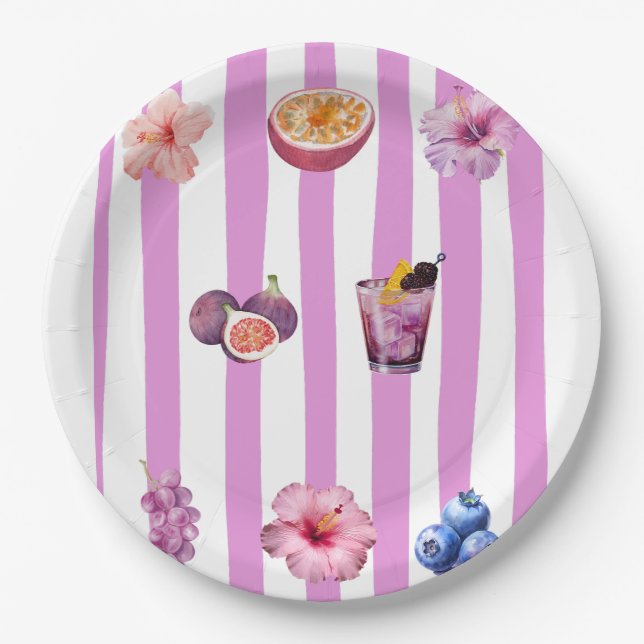 Lavender Watercolor Botanical Pattern Paper Plate (Front)