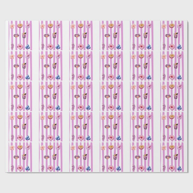 Lavender Watercolor Botanical Pattern Wrapping Paper (Flat)