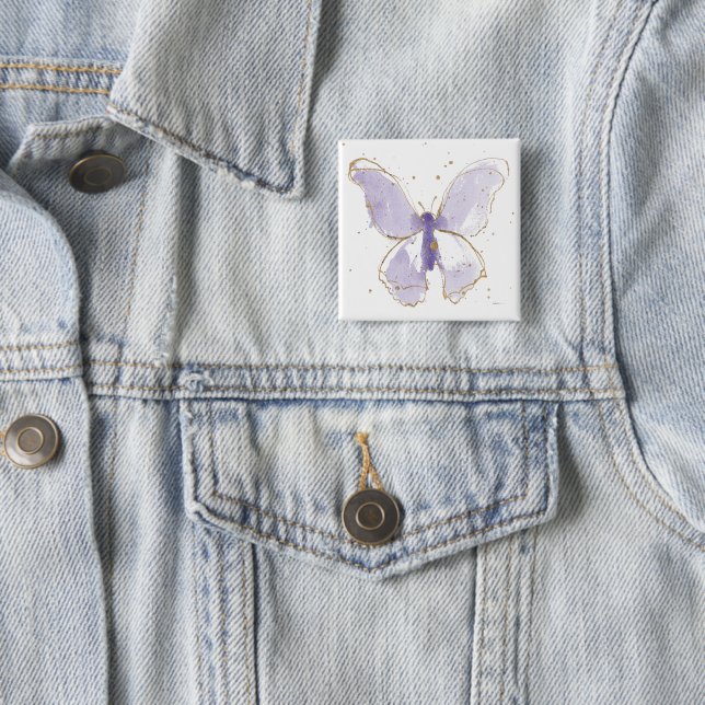 Lavender Watercolor Butterfly 15 Cm Square Badge (In Situ)