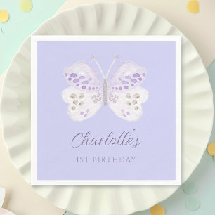 Lavender Watercolor Butterfly 1st Birthday Party Napkin