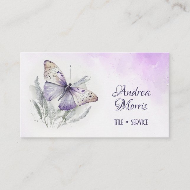 Lavender Watercolor Butterfly Business Card (Front)