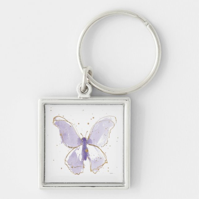 Lavender Watercolor Butterfly Key Ring (Front)