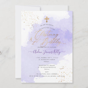 Lavender Watercolor Christening+1st Birthday Invit Invitation