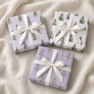Lavender Watercolor Christmas Pine Trees Wrapping Paper Sheet