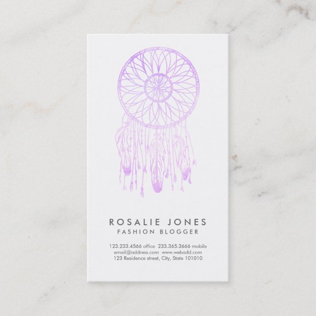 Lavender Watercolor Dream Catcher Whimsical Business Card (Front)