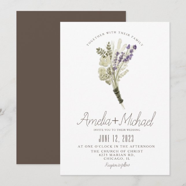 Lavender Watercolor Eco Friendly Rustic Wedding Invitation (Front/Back)