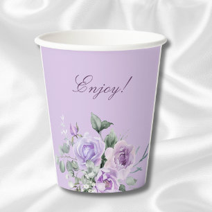 Lavender Watercolor Floral Baby Shower Paper Cups