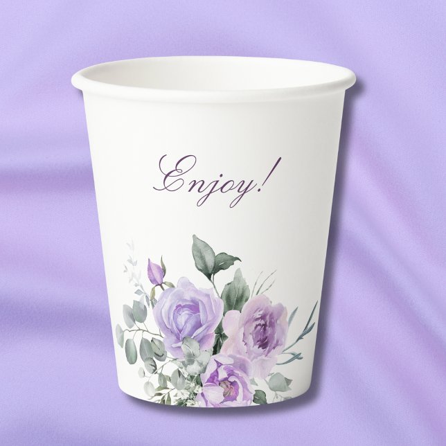 Lavender Watercolor Floral Baby Shower Paper Cups (Creator Uploaded)