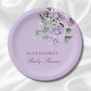Lavender Watercolor Floral Baby Shower Paper Plate