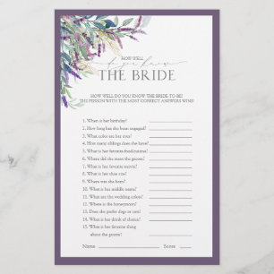 Lavender Watercolor Floral Bridal Shower Game