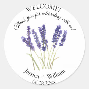 Lavender Watercolor Floral Modern Wedding Classic Round Sticker