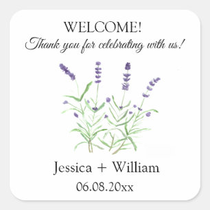 Lavender Watercolor Floral Modern Wedding Square Sticker