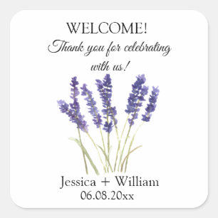 Lavender Watercolor Floral Modern Wedding Square Sticker