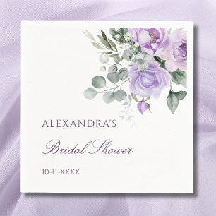 Lavender Watercolor Floral Peony Bridal Shower Napkin