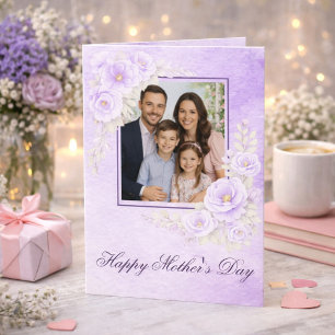 Lavender Watercolor Floral Photo Mother’s Day  Card