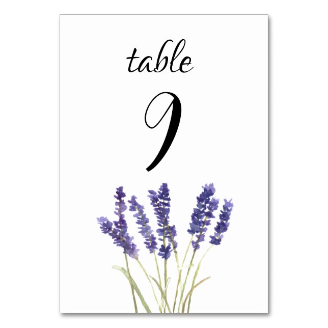 Lavender Watercolor Floral Purple Flowers Wedding Table Number (Front)