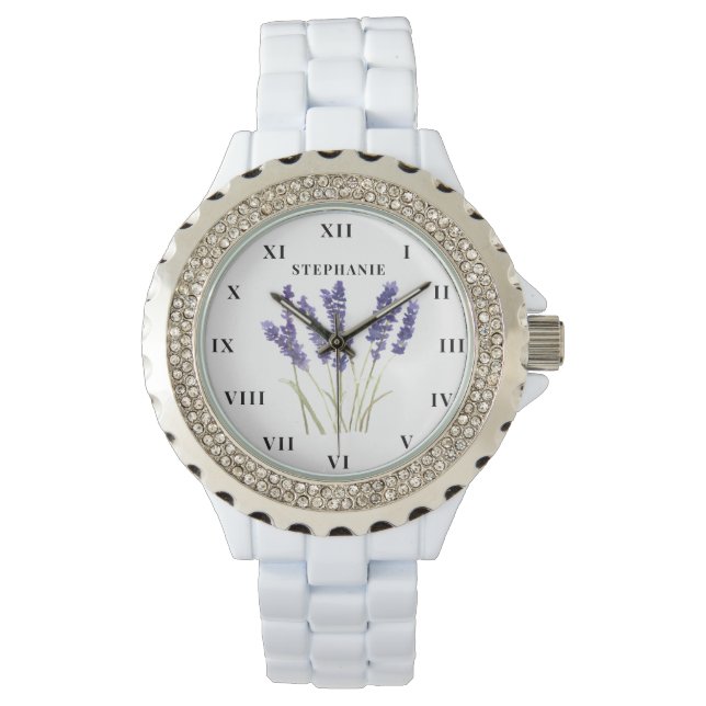 Lavender Watercolor Floral Purple Modern  Watch (Front)