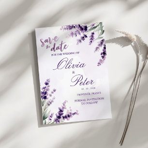 Lavender Watercolor Floral Save the Date Invitation