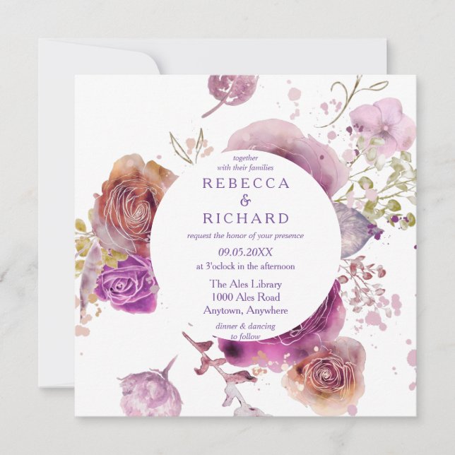 Lavender Watercolor Floral Wedding Invitation (Front)