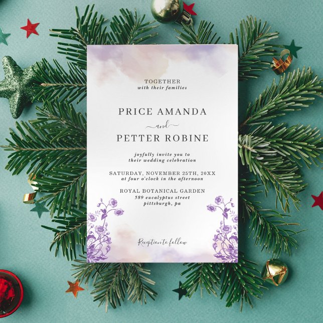 Lavender Watercolor Floral Wedding Invitation (Creator Uploaded)