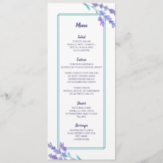 Lavender Watercolor Floral Wedding Menu Card