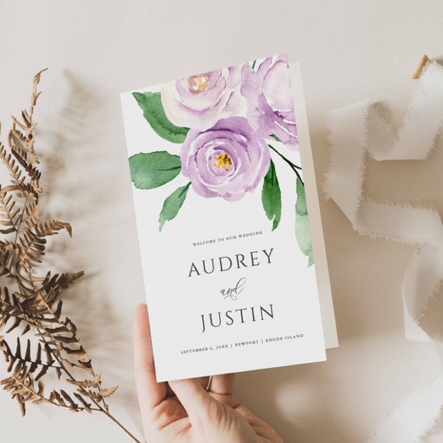 Lavender Watercolor Floral Wedding Paper Program (Creator Uploaded)